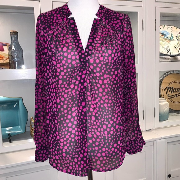 Pleione Tops - PLEIONE Long Sleeve V-neck Blouse Notched Collar